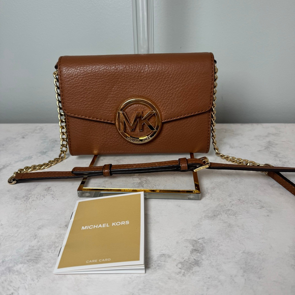 Michael Kors Handbags - Women's Michael Kors Hudson Crossbody Bag in Luggage Brown Gold